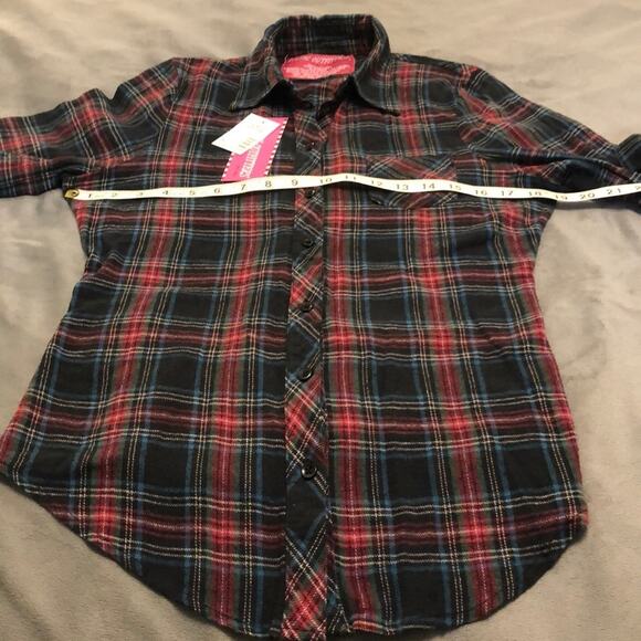 Rustic Outfitter Plaid Flannel Fitted Blouse Juniors Size Large 3/4 Sleeves - Picture 6 of 8